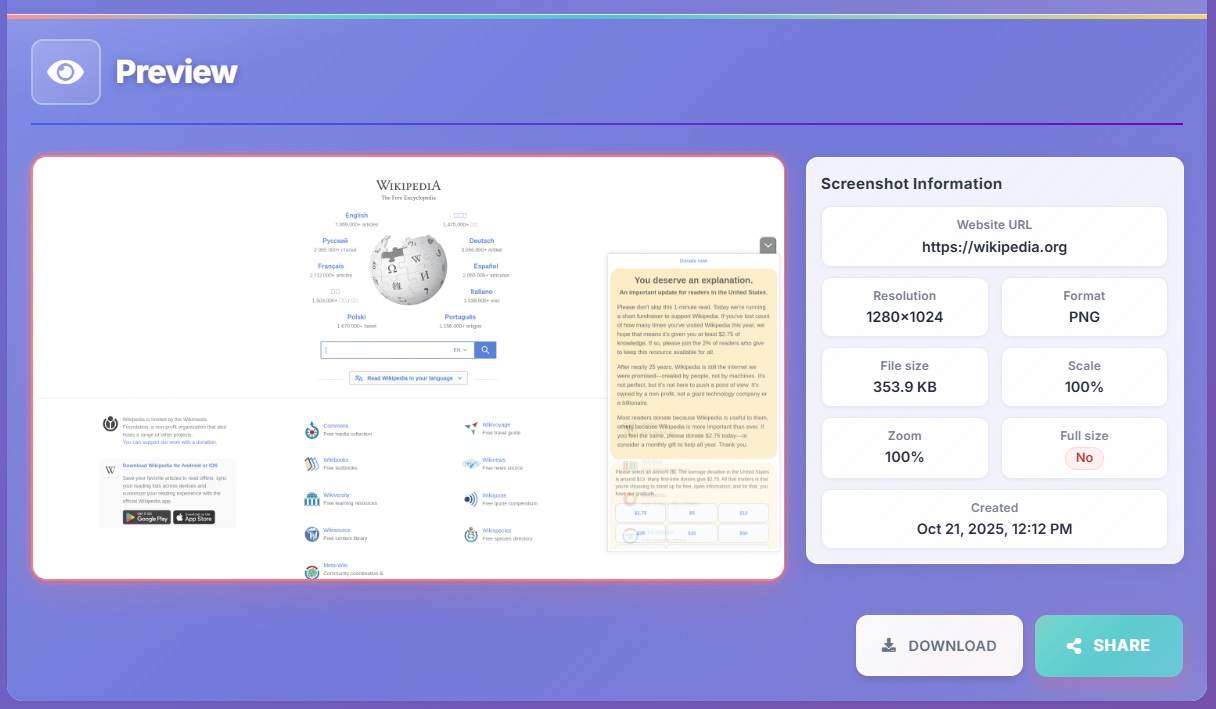 Frontend Screenshot Preview